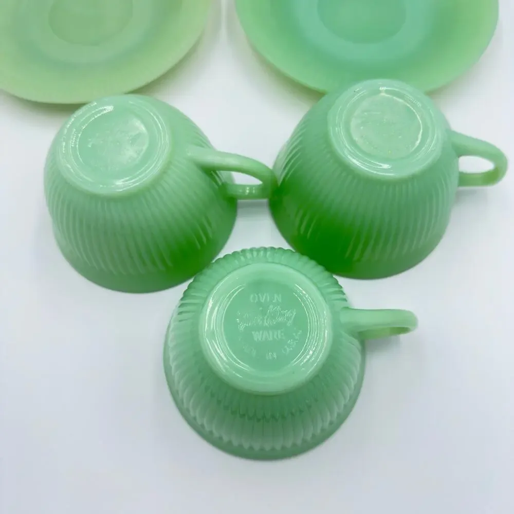 Fire King Coffee Tea Cup & Saucer Jane Ray JadeIte by ANCHOR HOCKING 5pc Set